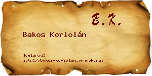 Bakos Koriolán névjegykártya